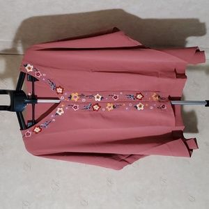 V Neck Emboridery Oversized Poncho